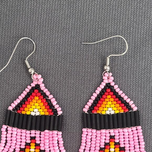 Tribal Earrings Seed Bead Handmade Multicolor Native American Boho Dangle 3” USA - Picture 3 of 15